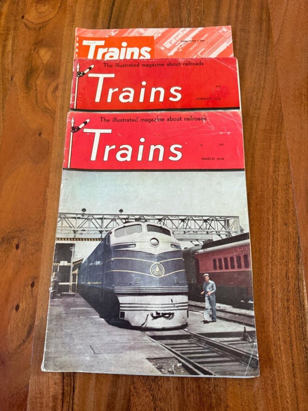 Vintage Trains Magazine Lot of 3 Feb 1948 Mar 1948 Apr 1959 Kalmbach Railroad